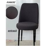 Jakarlı Kumaş Oval Sandalye Kılıfı. Lastikli, Yıkanabilir, Esnek Sandalye Örtüsü. - Gri - 40 x 54 cm