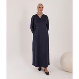 Jakarlı Kumaş Tesbih Hediyeli Namaz Elbisesi - Lacivert