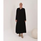Jakarlı Kumaş Tesbih Hediyeli Namaz Elbisesi - Siyah - XL