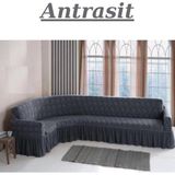 Jakarlı L Köşe Koltuk Örtüsü. 7 Kişilik, Esnek, Yıkanabilir Köşe Koltuk Kılıfı. Toplam Uzunluk 550CM - 450 x 550 cm - Antrasit