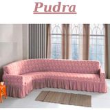Jakarlı L Köşe Koltuk Örtüsü. 7 Kişilik, Esnek, Yıkanabilir Köşe Koltuk Kılıfı. Toplam Uzunluk 550CM - 450 x 550 cm - Pudra