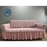 Jakarli Osmanli Desen 3 Kişilik Lastikli Etekli Koltuk Örtüsü Koltuk Kılıfı Esnek Kumaş Leke Tutmaz - 180 x 230 cm - Pembe