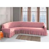 Jakarli Şal Desen L Köşe 5 Kişilik Koltuk Örtüsü Koltuk Kılıfı Etekli Lastikli Standart - 180 x 350 cm - Pembe