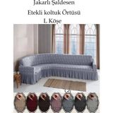 Jakarli Şal Desen L Köşe Koltuk Örtüsü, Esnek Koltuk Kılıfı, Osmanlı Desen (350CM) - 180 x 350 cm - Gri