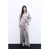 Jakarlı Saten Pantolon - Vizon
