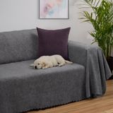 Jakarlı Şönil Koltuk Örtüsü Kanepe Örtüsü Koltuk Şalı 175x300 Kaymaz Gri Gri