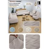 Jakarlı Su Yolu Desen 3 3 1 1 Lastikli Kanepe Örtüsü | Lastikli Koltuk Örtüsü | Koltuk Kılıfı Takımı - 180 x 230 cm - Vizon