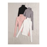 JAKARLI Unisex 4’lü Paket Siyah Beyaz Bej pembe Pamuklu Balıkçı Yaka Kaşkorse Şardonlu Boğazlı Kazak
