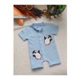 JAKC WAYS %100 Pamuk Penguen Desenli Kısa Kollu Şort Tulum / Bebek Zıbın / Çocuk Zıbın