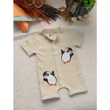 Jakc Ways Penguen Desenli Kısa Kollu Şort Tulum / Bebek Zıbın / Çocuk Zıbı - 0 - 3 Ay - 01.Ekru