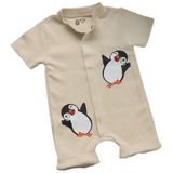 JAKC WAYS%100 Pamuk Penguen Desenli Kısa Kollu Şort Tulum/Bebek Zıbın/Çocuk Zıbın (Bej, 24-36 Ay)