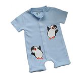 JAKC WAYS%100 Pamuk Penguen Desenli Kısa Kollu Şort Tulum/Bebek Zıbın/Çocuk Zıbın (Bej, 3-6 Ay)