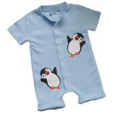 JAKC WAYS%100 Pamuk Penguen Desenli Kısa Kollu Şort Tulum/Bebek Zıbın/Çocuk Zıbın (Mavi, 3-6 Ay)