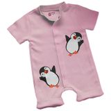 JAKC WAYS%100 Pamuk Penguen Desenli Kısa Kollu Şort Tulum/Bebek Zıbın/Çocuk Zıbın (Pembe, 9-12 Ay)