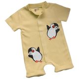 JAKC WAYS%100 Pamuk Penguen Desenli Kısa Kollu Şort Tulum/Bebek Zıbın/Çocuk Zıbın (Sarı, 24-36 Ay)