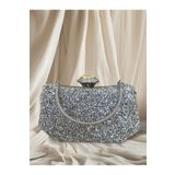 Jale Kadın Şık Gümüş Kol Ve Omuz Clutch Portföy Taşlı Abiye Çanta