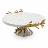 JALSA Olive Collection Mermer Pasta Standı 30 cm – Beyaz Mermer Tabla, Dövme Paslanmaz Çelik Kaide ve Pirinç Zeytin Dalı Detaylı Ayaklı Sunumluk