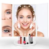 JAMIEWIN Işıklı makyaj aynası 3X/2X/1X büyütme 21 LED üç katlı makyaj aynası dokunmatik sensörlü karartma taşınabilir seyahat aynası kadınlar kızlar için en iyi noel hediyeleri