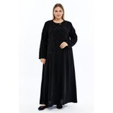 Jamila Taşlı Broş Detaylı Büyük Beden Petek Kumaş Ferace/ABAYA