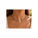 JAMMY JEWERLY Beyaz Kalp Figürlü Boncuk Kolye – El Yapımı Mavi Boncuklu Minimal Kadın Kolyesi