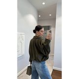 Jamolls Astarlı Oversize Kesim Muadil Trend Pinterest Model Süet Nubuk Kumaş Tasarım Kol Kemer Detay Bomber Mont Ceket - Haki
