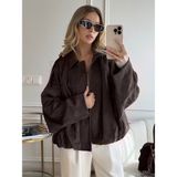 Jamolls Astarlı Oversize Kesim Muadil Trend Pinterest Model Süet Nubuk Kumaş Tasarım Kol Kemer Detay Bomber Mont Ceket - Koyu Kahverengi