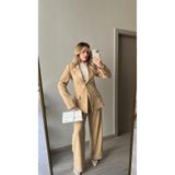 JaMolls beli daralan orta boy astarlı vatkalı premium blazer ceket palazzo yüksek bel pantolon tasarım takım