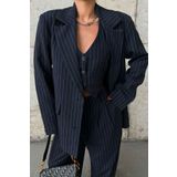 JaMolls Düğmeli Çizgili Crop Kısa Yelek Palazzo Geniş Paça Pantolon Oversize Blazer Ceket Pinterest Takım
