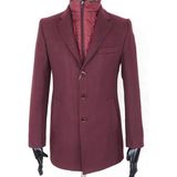Jan Carlucci Erkek - Slim Fit - Bordo - Çıkmalı Ceket Yaka - Içi Kapitoneli -Tek Yırtmaç - Dizüstü Kaşe Kaban - 52