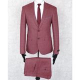 Jan Carlucci Erkek Slim Fit Sivri Yaka Bordo Drop 6 Yelekli Takım Elbise - 50 - 6 Drop