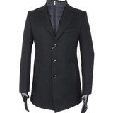 Jan Carlucci Erkek - Slim Fit - Siyah - Çıkmalı Ceket Yaka - Içi Kapitoneli -Tek Yırtmaç - Dizüstü Kaşe Kaban - 48