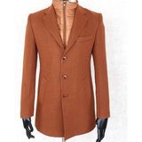 Jan Carlucci Erkek - Slim Fit - Turuncu- Çıkmalı Ceket Yaka - Içi Kapitoneli -Tek Yırtmaç - Dizüstü Kaşe Kaban - 58