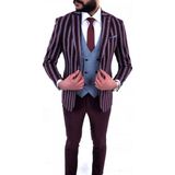 Jan Carlucci Kombinli Slimfit Yelekli Takım Elbise - 48 - 6 Drop - Bordo