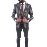 Jan Carlucci Kombinli Slimfit Yelekli Takım Elbise - 56 - Gri
