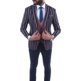 Jan Carlucci Kombinli Slimfit Yelekli Takım Elbise - 56 - Lacivert