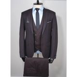 Jan Carlucci Kombinli Slimfit Yelekli Takım Elbise - 58 - Bordo