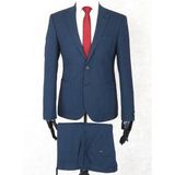 Jan Carlucci Slim Fit Beli Lastikli-Yarım Astar-Mono Yaka-Çift Yırtmaç Açık Lacivert Torba Cep Drop 6 Takım Elbise - 46