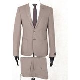 Jan Carlucci Slim Fit Beli Lastikli-Yarım Astar-Mono Yaka-Çift Yırtmaç Kahverengi Torba Cep Drop 6 Takım Elbise - 48