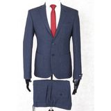 Jan Carlucci Slim Fit Beli Lastikli-Yarım Astar-Mono Yaka-Çift Yırtmaç Lacivert Torba Cep Drop 6 Takım Elbise - 48