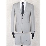 Jan Carlucci Slim Fit Beli Lastikli-Yarım Astar-Mono Yaka-Çift Yırtmaç Taş Rengi Torba Cep Drop 6 Takım Elbise - 58
