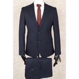 Jan Carlucci Slim Fit Mono Yaka-Çift Yırtmaç Lacivert Kareli Yelekli Drop 6 Takım Elbise - 50
