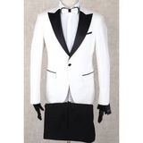 Jan Carlucci Slim Fit Saten Sivri Yaka-Çift Yırtmaç Beyaz Drop 6 Damatlık Smokin - Full Set Yelek, Gömlek, Papyon - 48