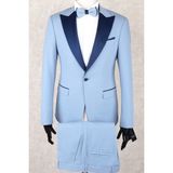 Jan Carlucci Slim Fit Saten Sivri Yaka-Çift Yırtmaç Buz Mavisi Drop 6 Damatlık Smokin - Full Set Yelek, Gömlek, Papyon - 50