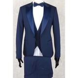 Jan Carlucci Slim Fit Saten Sivri Yaka-Çift Yırtmaç Parlement Drop 6 Damatlık Smokin - Full Set Yelek, Gömlek, Papyon - 50