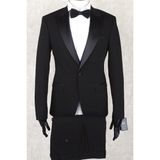 Jan Carlucci Slim Fit Saten Sivri Yaka-Çift Yırtmaç Siyah Drop 6 Damatlık Smokin - Full Set Yelek, Gömlek, Papyon - 56