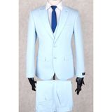Jan Carlucci Slim Fit Sivri Yaka-Çift Yırtmaç Buz Mavisi Yelekli Drop 6 Takım Elbise - Açık Mavi - 50