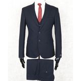 Jan Carlucci Slim Fit Sivri Yaka-Çift Yırtmaç Lacivert Drop 6 Yelekli Takım Elbise - 48