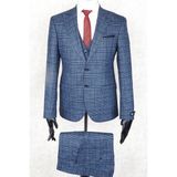 Jan Carlucci Slim Fit Sivri Yaka-Çift Yırtmaç Lacivert Kareli (Çift Taraflı Yelekli) Drop 6 Takım Elbise - 50