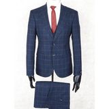 Jan Carlucci Slim Fit Sivri Yaka-Çift Yırtmaç Lacivert Kareli Drop 6 Yelekli Takım Elbise - 48