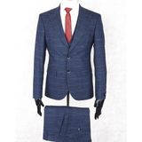 Jan Carlucci Slim Fit Sivri Yaka-Çift Yırtmaç Lacivert Kareli Drop 6 Yelekli Takım Elbise - 50